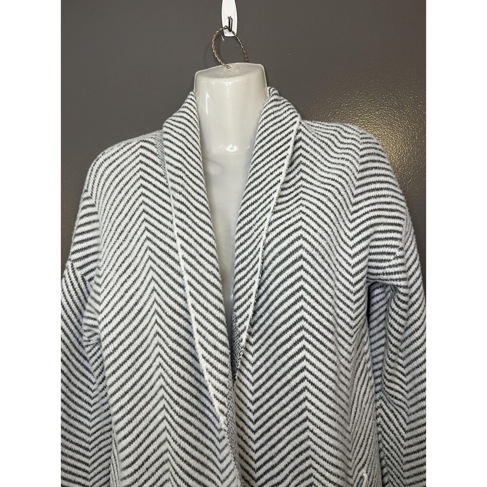 London Kaye Cardigan Sweater Womens Medium Gray Herringbone Open Front Knit